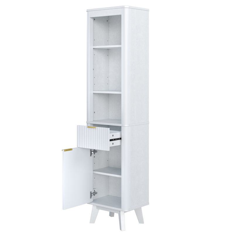 Armoire de rangement pour salle de bain de 68 po de hauteur avec tablettes réglables, tiroir et porte, Blanc