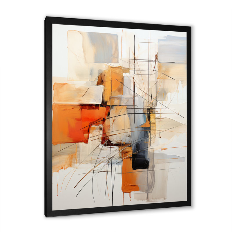 Orange orange et gris, art abstrait sur toile, H 20 po x l 12 po, Impression encadrée, Noir