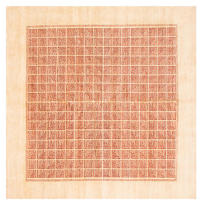 Tapis carré ivoire en laine noué à la main de conception unique 6 pi 5 po New Age