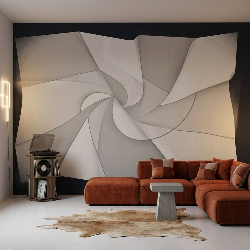 Papier peint abstrait spirale géométrique, 120 po x 96 po, Non tissé