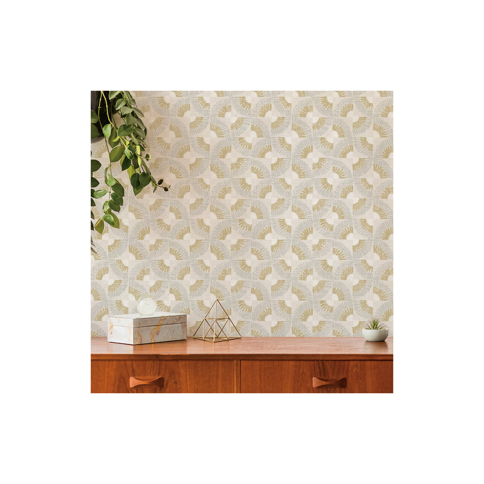 Faux Grasscloth Fans Peel and Stick Wallpaper, Gray