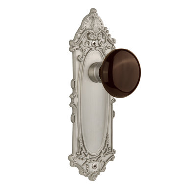 Plaque victorienne avec bouton de porte en porcelaine brune