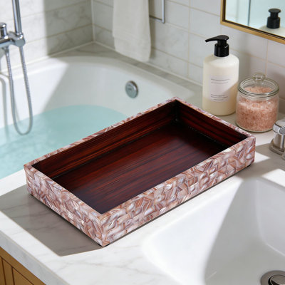 Plateau de meuble-lavabo en nacre fabriqué à la main pour l'organisation du comptoir de salle de bain - Plateau décoratif pour serviettes et articles de toilette avec incrustation artistique