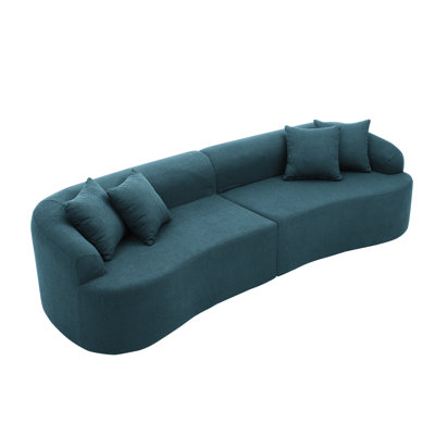 Canapé modulaire moderne bleu minimaliste incurvé, laine d'agneau compressée, sans assemblage, mousse haute densité pour un confort minimaliste
