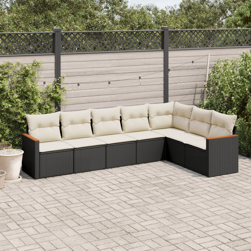 Vidaxl 7-Tlg. Garten-Sofagarnitur Mit Kissen Schwarz Polyrattan