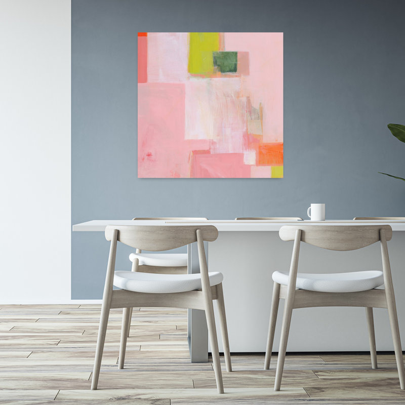 Carrés roses, art contemporain abstrait, H 32 po x l 32 po