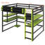 Lit mezzanine double en bois avec bureau, support de rangement latéral, tablettes multiples et lumière RVB, vert-134084664-134084665