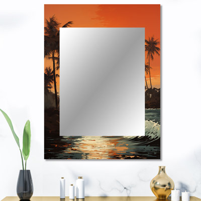 Tangerine Twilight Tropical Tranquility Sunset I - miroir mural décoratif palmiers, miroir traditionnel, impression sur métal