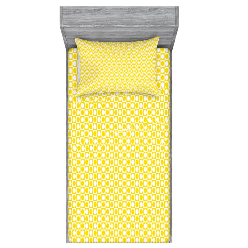 Ensemble de draps géométriques Circles in Squares Dots Like ed, Ensemble de draps pour lit simple TG avec 1 taie d