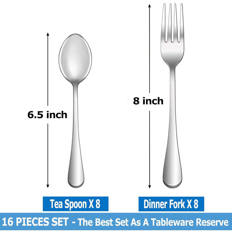 Ensemble de couverts en acier inoxydable de qualité alimentaire Didadi, ensemble de 24 couverts, fourchettes et cuillères, pour la maison, la cuisine et le restaurant, 12 fourchettes de table (8 pouces) et 12 cuillères à café (6,5 po, miroir poli, lave-vaisselle)
