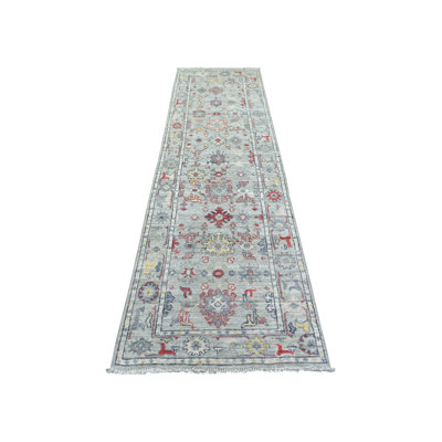 Tapis de couloir oriental gris en laine noué à la main 2 pi 7 po x 9 pi 5 po - MOA10271885
