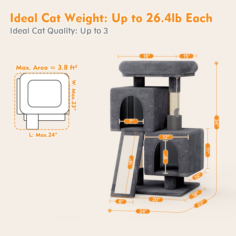 Maison pour chat 34 po H, Gris foncé