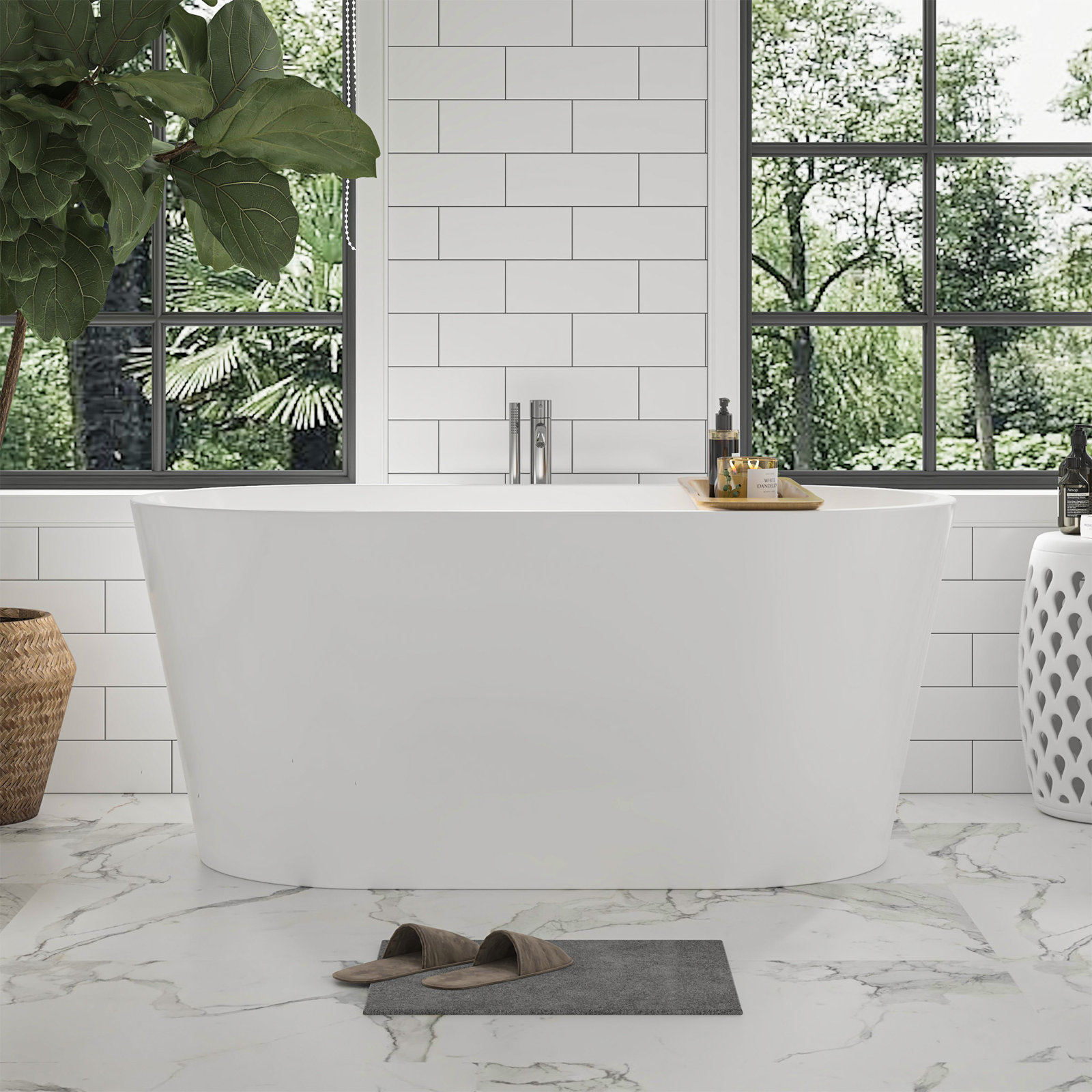 Iris 54" Freestanding Soaking Acrylic Bathtub, Pure White