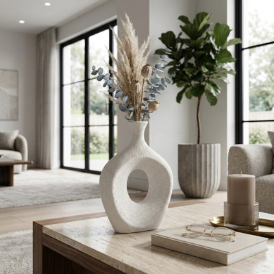 Modern Cut-Out Sculptural Table Vase for Home Decor - Ceramic Flower Vase Accent for Tabletops, Office Desks, and Entryway Styling
