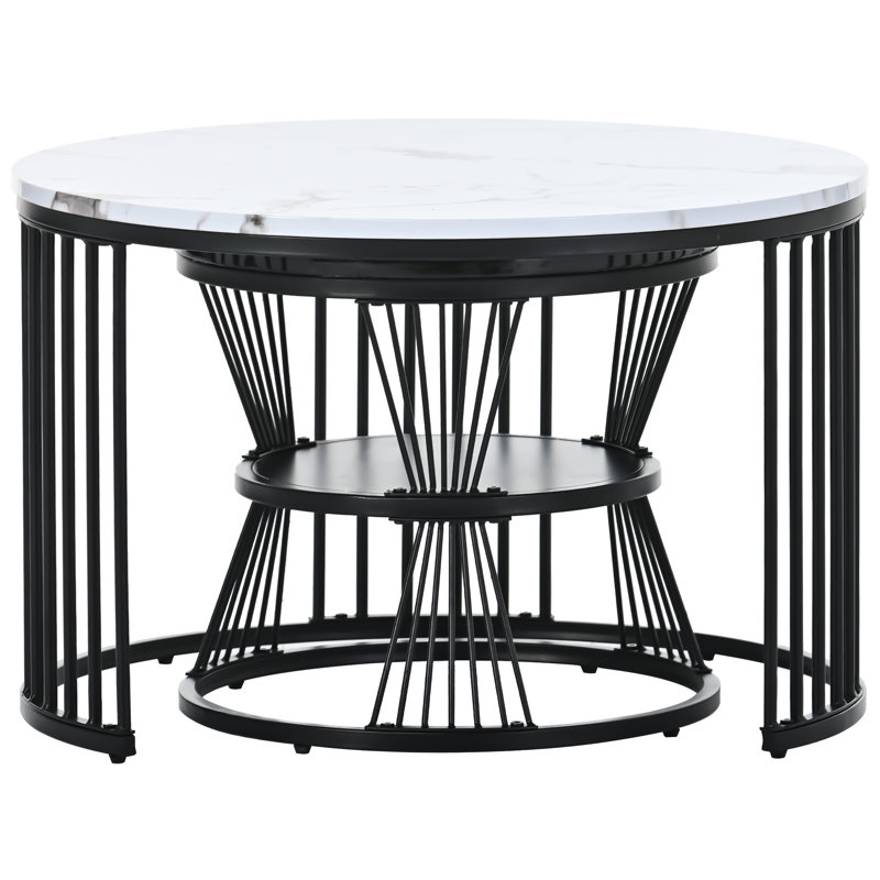 Amahya Frame Coffee Table with Storage, White Marble, Black