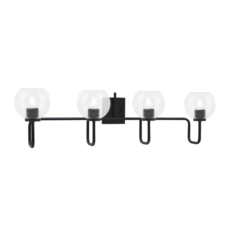Barre d'éclairage de salle de bain 4 lumières Amarmula, finition noir mat, verre transparent 5,75 po, Clair, Noir