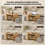 Table basse multifonctionnelle ovale en chêne avec rangement et 4 tabourets en tissu, parfaite pour les petits espaces et l'usage familial