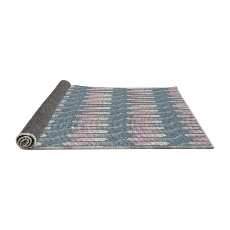 Tapis bleu/rose à motifs, Rond 8 pi
