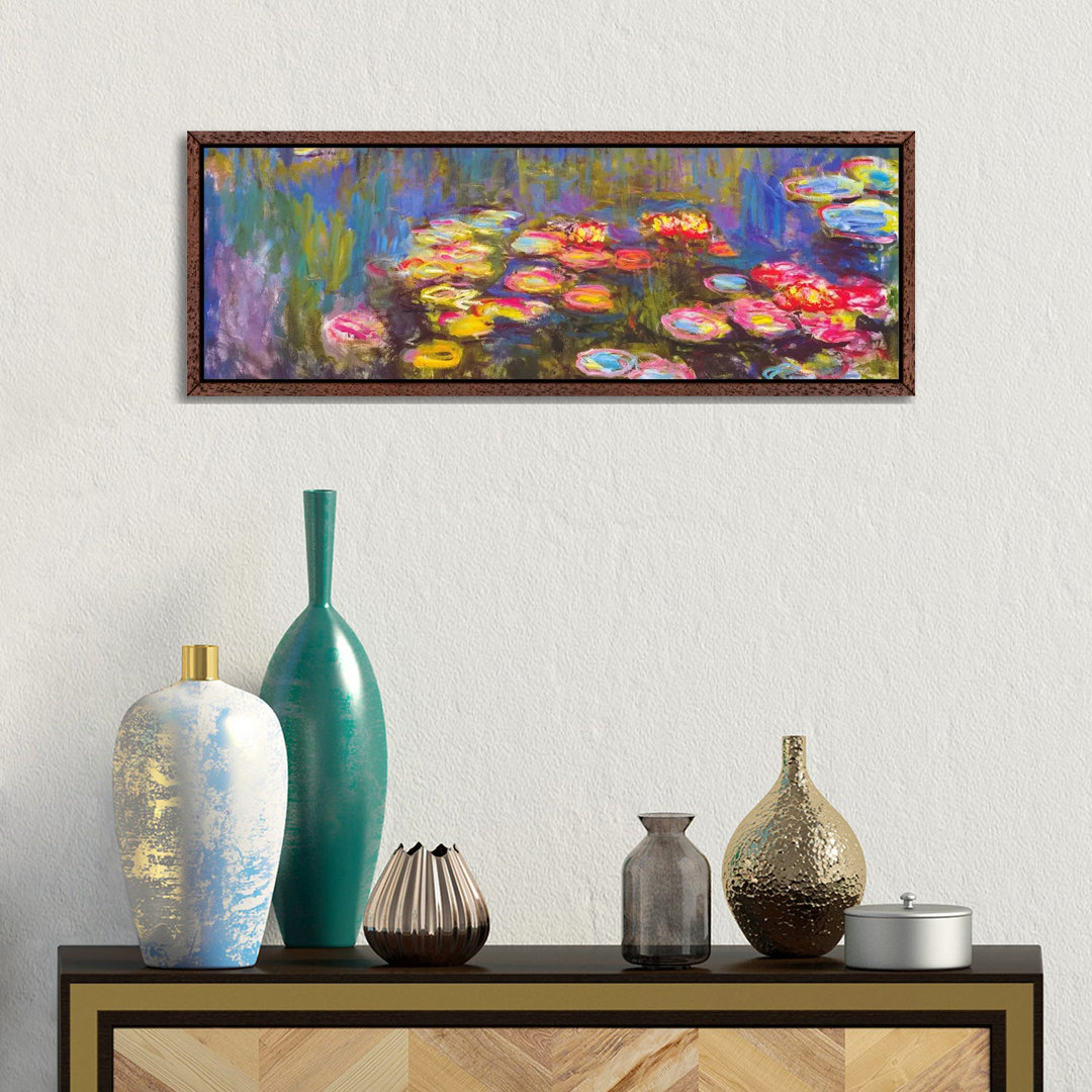Water Lilies by Claude Monet - Floater Frame Panoramic Painting on Canvas