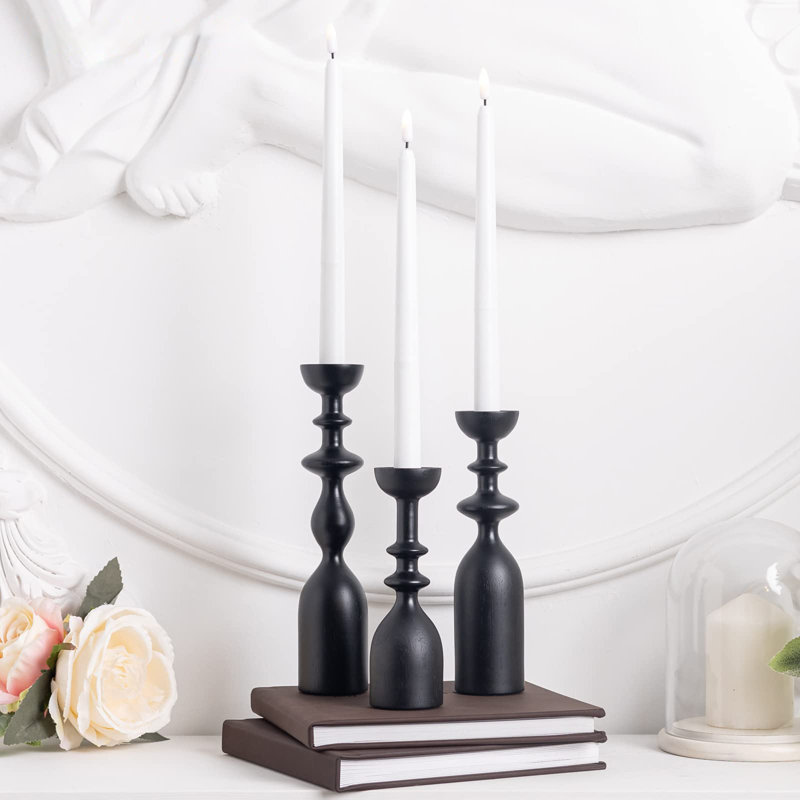 Wood Candle Holders, Black