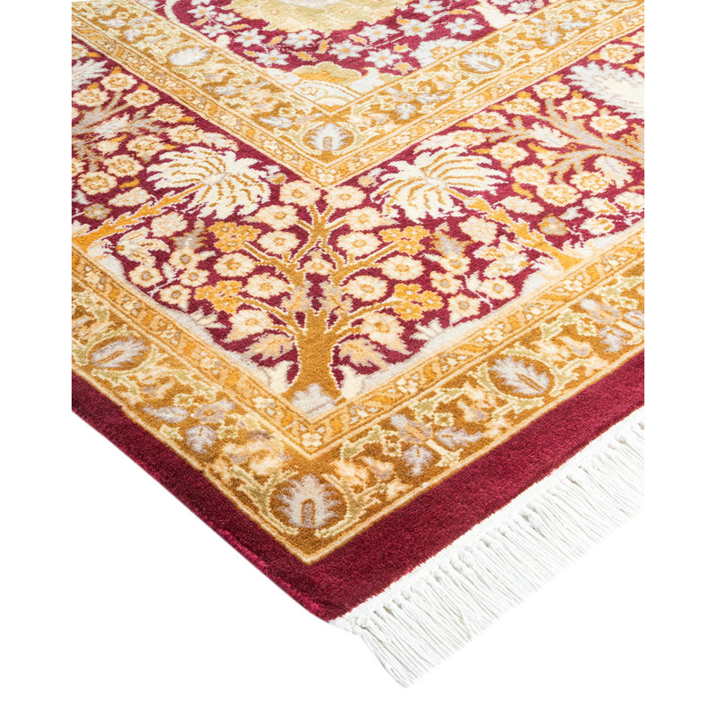 Tapis mauve en laine noué à la main de conception unique 6 pi 2 po x 9 pi 4 po Hayner