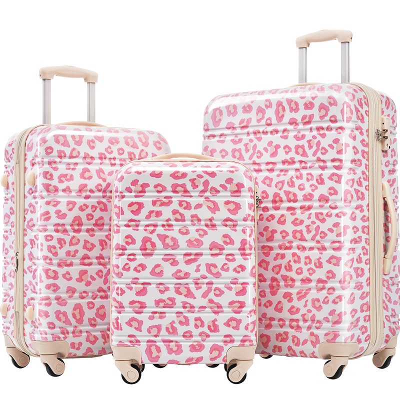 Valise à roulettes 3 pièces Hardshell avec valise TSA, Pink Leopard