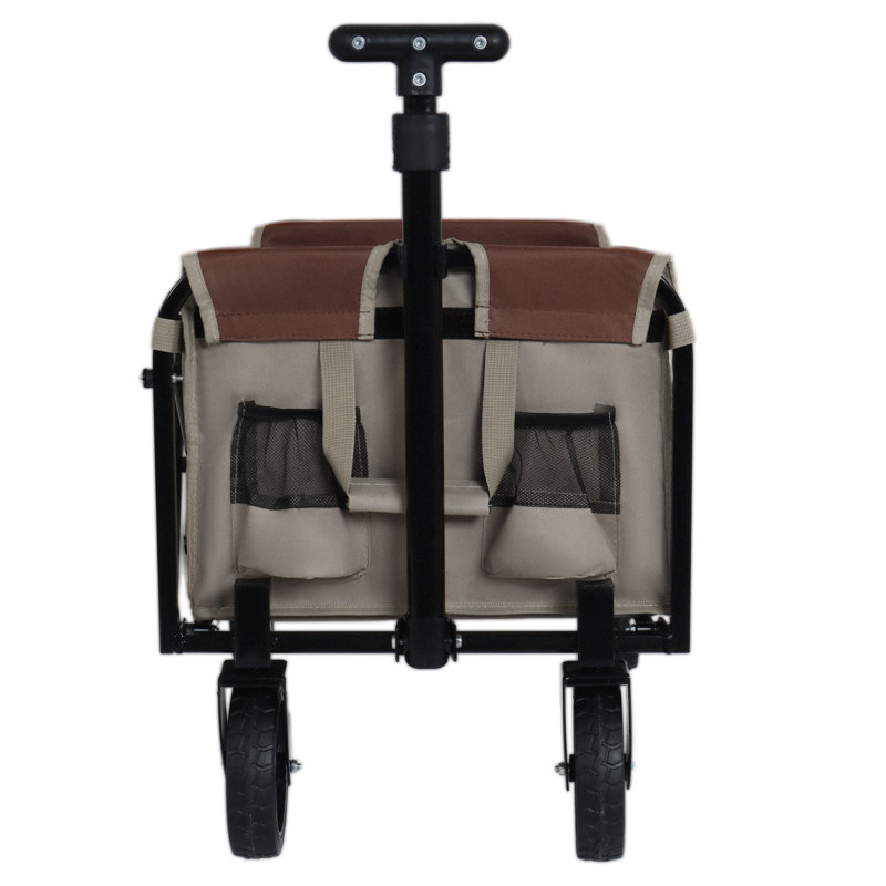 Chariot de camping pliable tout-en-un avec banc, structure en acier brun beige