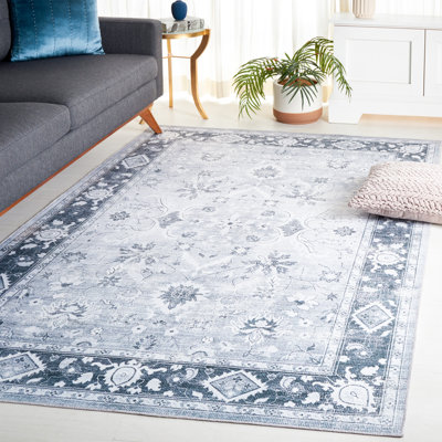 Arizona Bohemian Machine Washable Non-Slip Area Rug in Blue/Gray