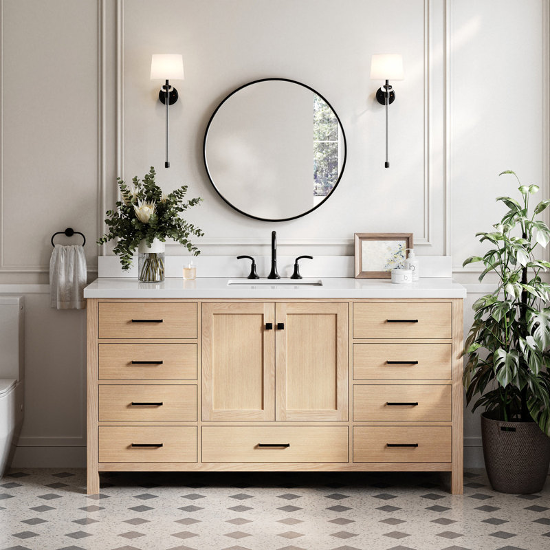 Meuble-lavabo simple 67 po avec dessus Cambridge, Chêne, Rectangular