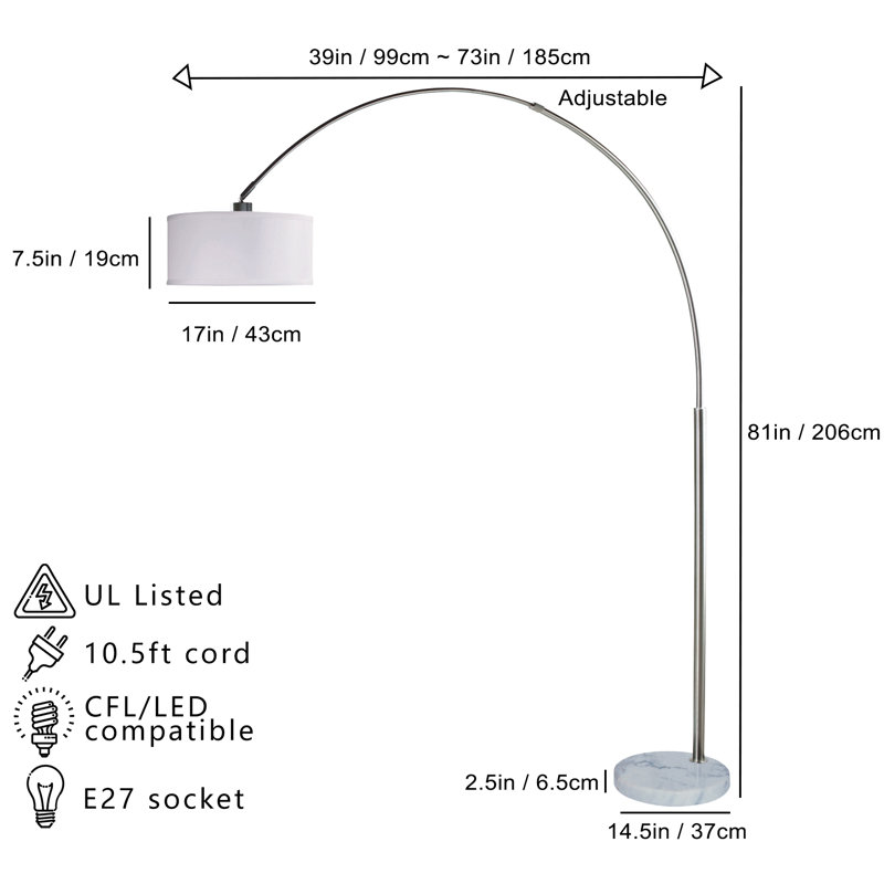 81"H White Single Arch With Marble Base Floor Lamp (1Pc/Ctn) (2.75/46.20)