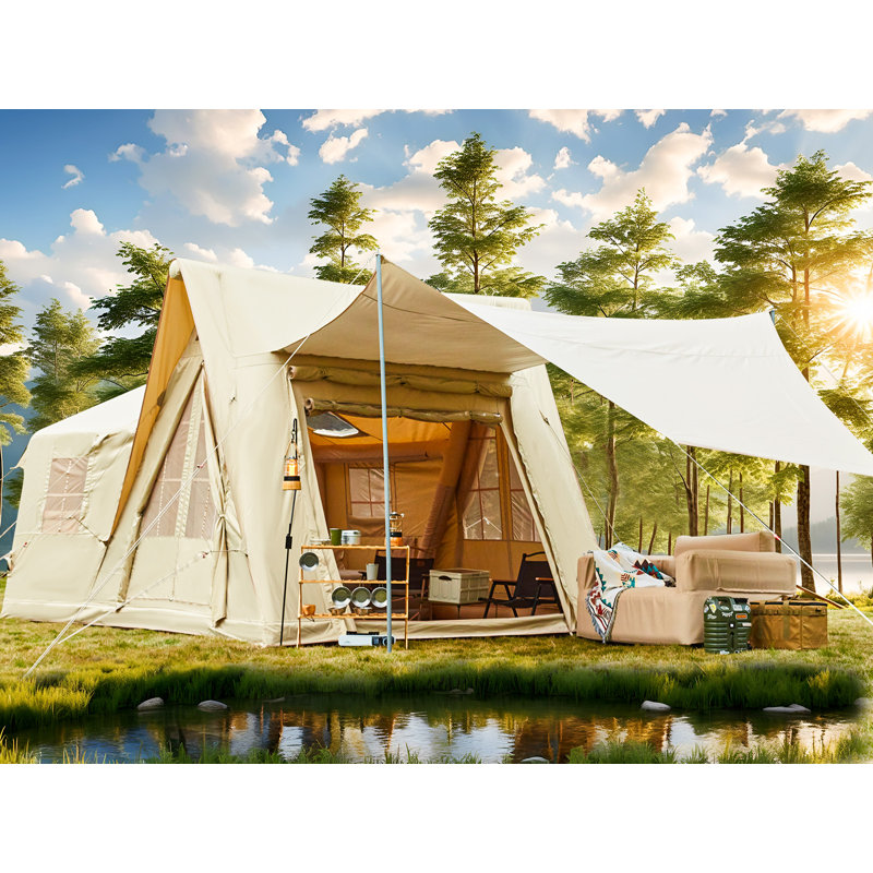 Tente de camping gonflable pour 8 à 8 personnes avec 4 portes, paroi latérale polyvalente, jusqu'à 8,7 pi, tissu Oxford 600d, port AC, prise de poêle, pompe à main, 4 saisons
