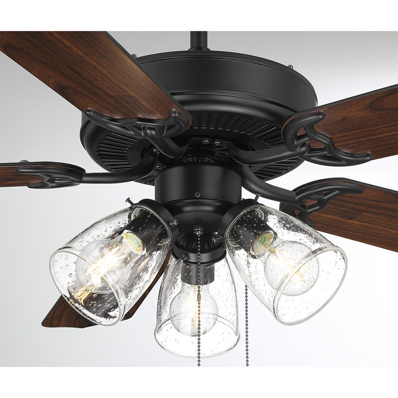 52" Artice 5 - Blade Standard Ceiling Fan in Matte Black/Walnut with Pull Chain and Light Kit Included, Matte Black/Walnut