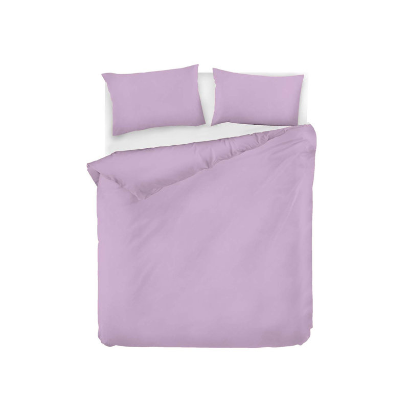 Ensemble de housse de couette 100% coton, Housse de couette double TG + 2 taies d'oreiller s, Lilas