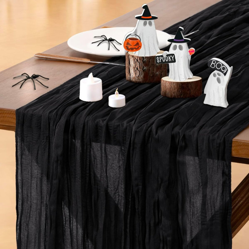 Chemin de table en gaze de fromage noire, style bohème, idéal pour un mariage, un anniversaire ou une fête d'été | Lot de 3 pièces, gaze rustique de 3 m, chemin de table transparent de style champêtre pour fête prénatale, enterrement de vie de jeune fille ou fêtes.