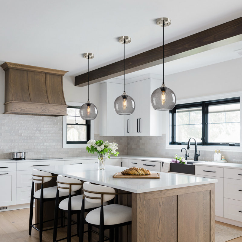 Charolyn 3 - Light Single Pendant Light Globe Pendant Light Fixtures Glass Pendant Lights Kitchen Island Lighting, Gray