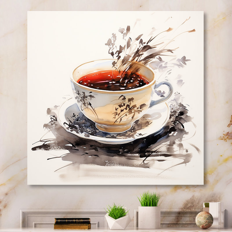 Red Red Teacup Delight I - art mural chinois en métal, H 16 po x l 16 po