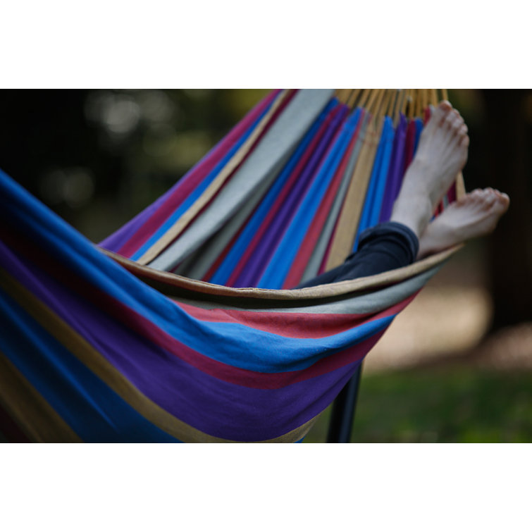 Vivere Dorinda Double Cotton Hammock with Space Saving Steel Stand and Carry Bag
