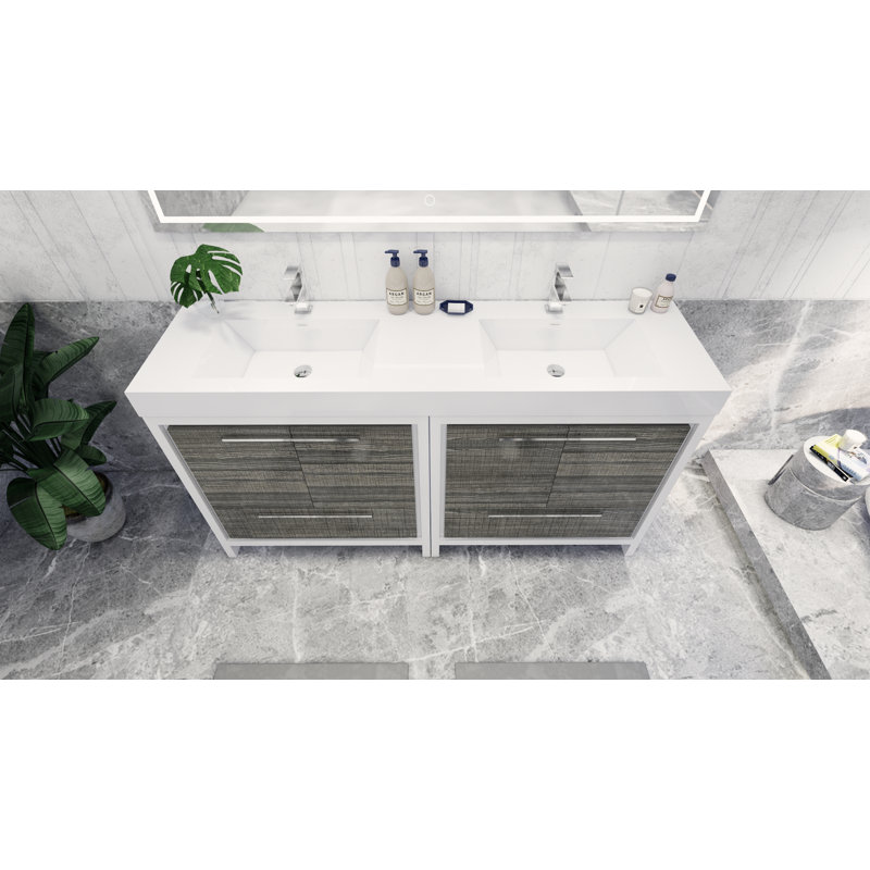 Ensemble de meuble-lavabo double 72 po Somerby, Gris cendre très lustré, Chrome