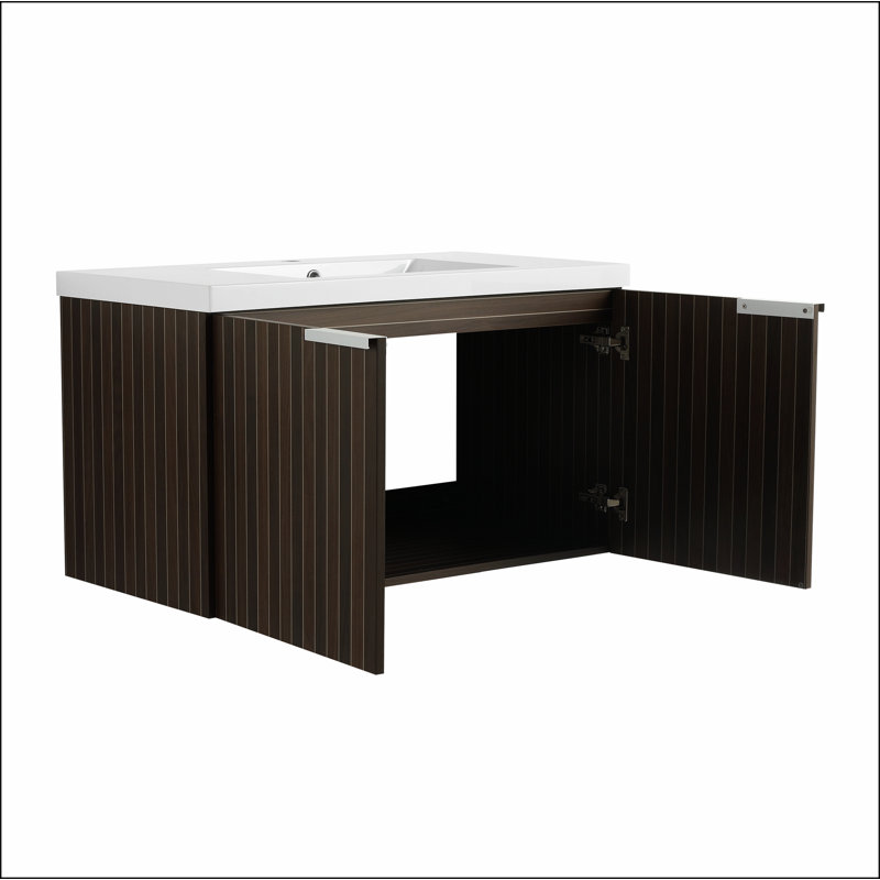 Armoire de salle de bain 36 po avec lavabo en résine, portes à fermeture douce, conception à fixation flottante