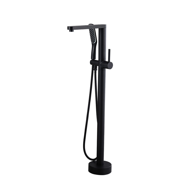Topcraft Single Handle Floor Mounted Freestanding Tub Faucet with Handheld Shower, Matte Black