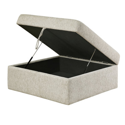 Inaya Storage Ottoman with Casters, Brown Wood, Sage Sand Microfiber, 41 Inch