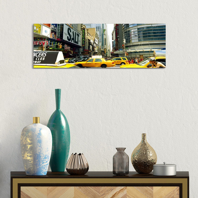 Traffic In A City, 42nd Street, Eighth Avenue, Times Square, Manhattan - Wrapped Canvas Panoramic Print