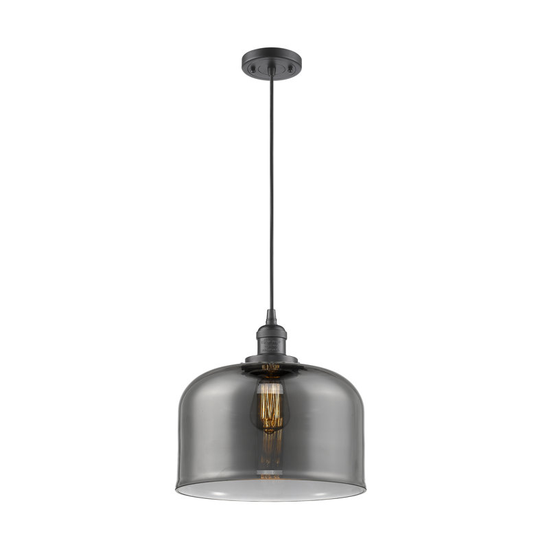 Luminaire suspendu en forme de dôme à 1 lumière Barahona, Ampoule non incluse, Bronze huilé, Plaqué couleur fumée