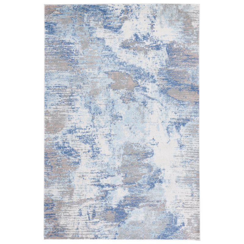 Tapis Strasser 504 bleu clair / gris, Rectangle 5 pi 5 po x 7 pi 7 po