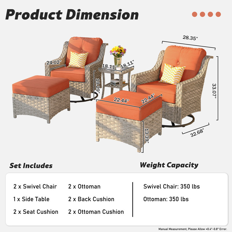 Daliya Wicker 4 - Person Patio Conversation Set with Cushions, Orange