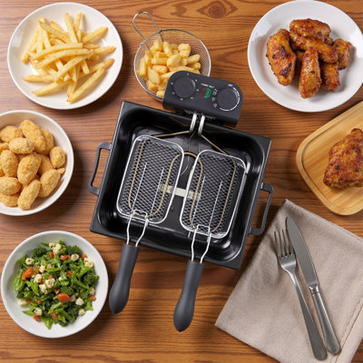 5.3Qt Deep Fryer With Basket, Stainless Steel Electric Oil Fryer 1700W Electric Deep Fryer With Time & Temperature Control For Home Use, 3 Frying Baskets, Lid With View Window And Odor Free Filter, Stainless Steel, Dishwasher Safe