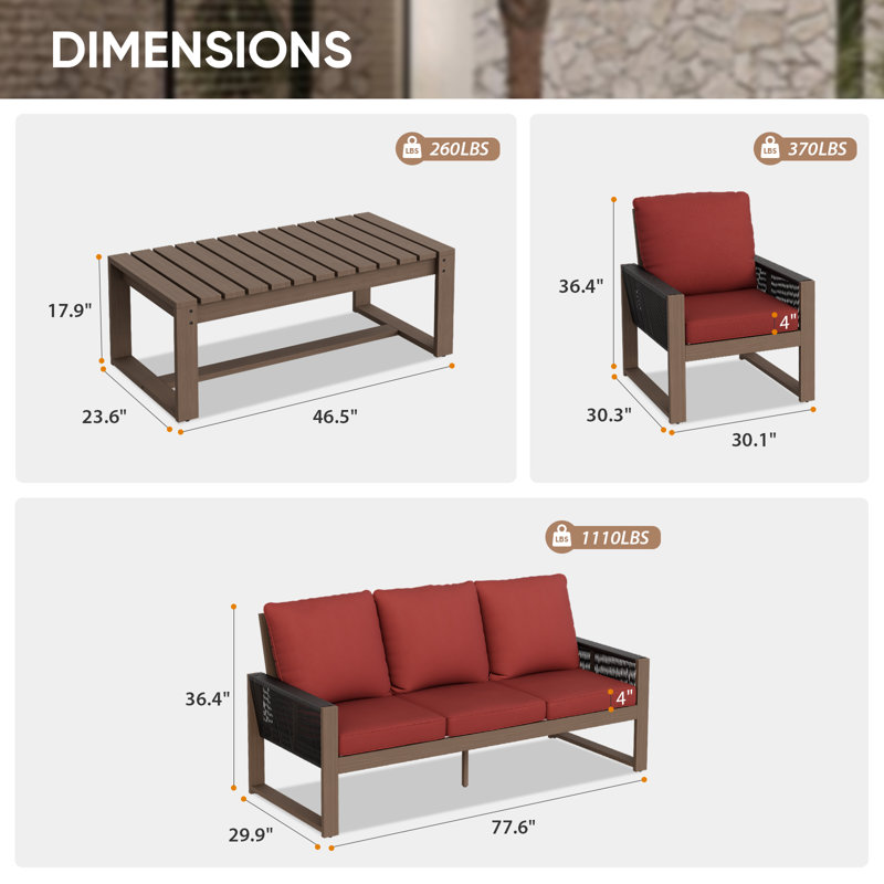 Ensemble de conversation pour 5 personnes, Rouge