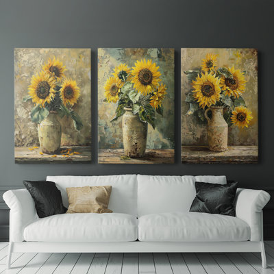 Série d'étude florale CLxxi - Ensemble de 3 toiles tendues avec châssis - Prêt à être accroché