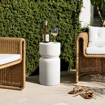 White with Grey Flecks Pillar Round MgO Side Table, Indoors and Outdoors