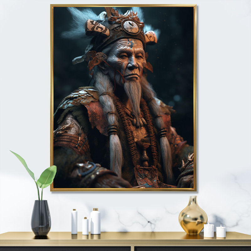 «Majestic Asian Shaman Spiritual Wisdom I», reproduction sur toile, H 44 po x l 34 po x P 1,5 po, Cadre flottant doré